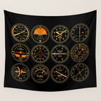 Aircraft Flight Instruments - Full Black Wall Tapestry Gallery Image 4