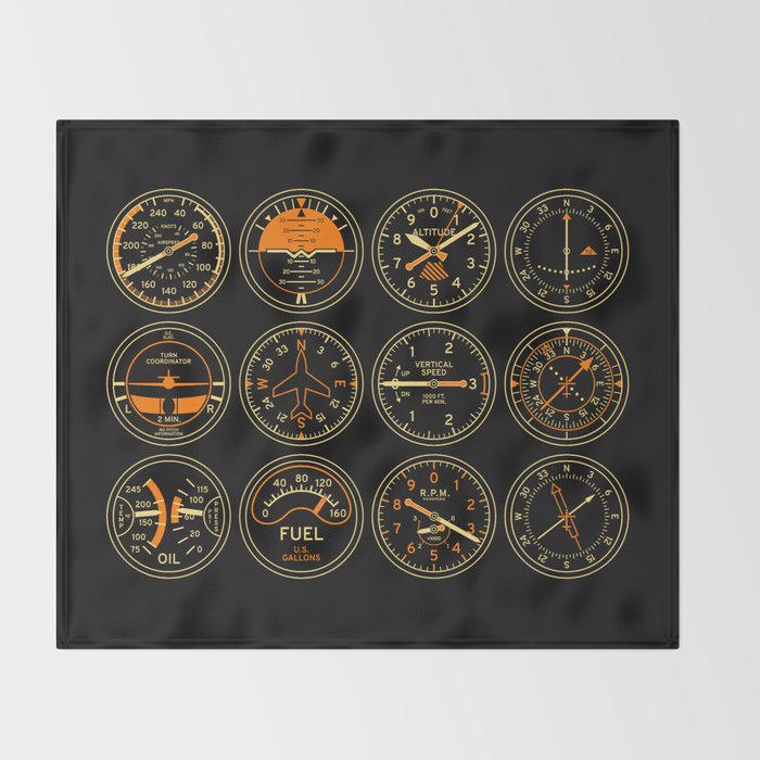 Aircraft Flight Instruments - Full Black Throw Blanket Gallery Image 2
