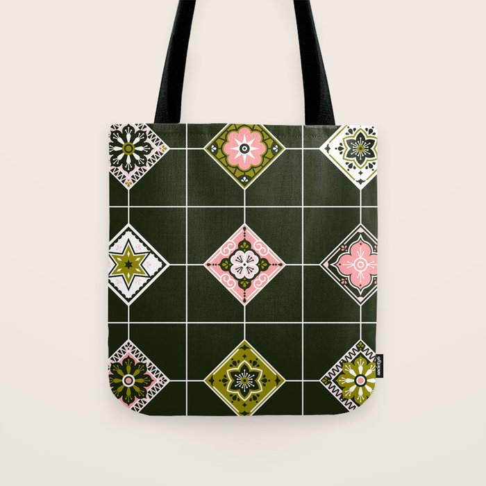 Talavera Mexican Tile - Blush & Sage Palette Tote Bag Gallery Image 1