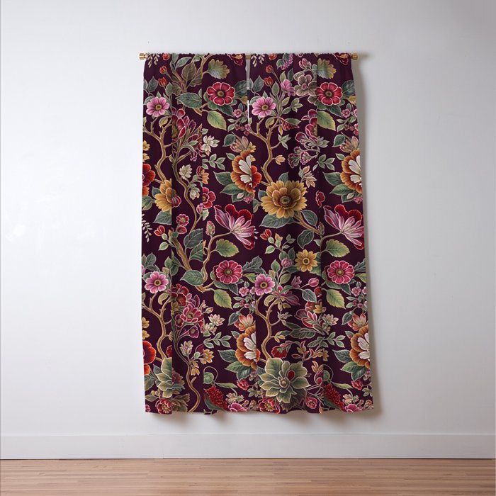 Casbah Magenta Burgundy Floral Window Curtain Gallery Image 3