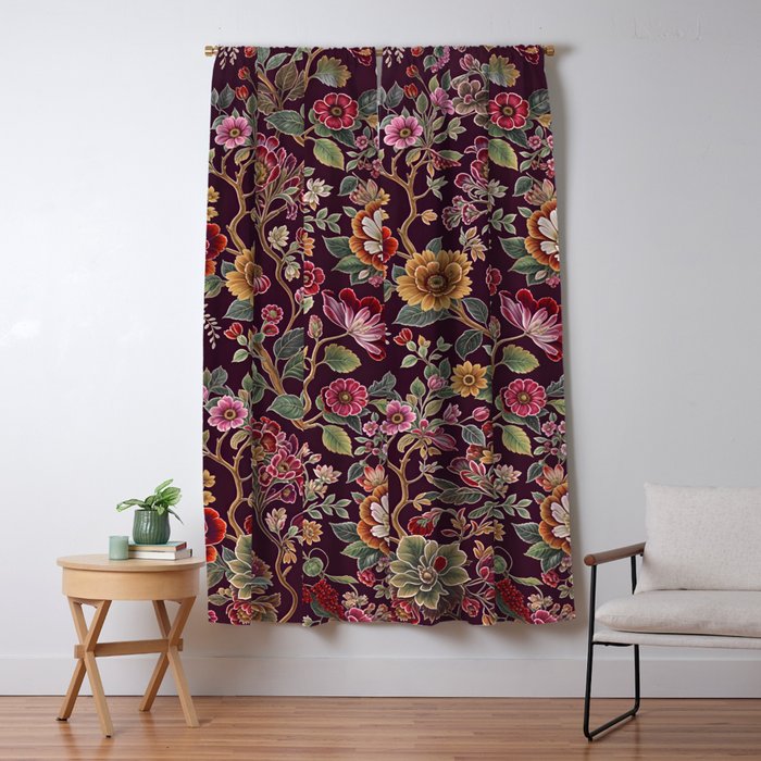 Casbah Magenta Burgundy Floral Window Curtain Gallery Image 5