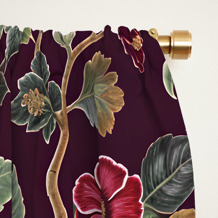 Casbah Magenta Burgundy Floral Window Curtain Gallery Image 2