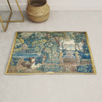 Antique French Verdure Chateau Fountain Tapestry Rug Gallery Image 1