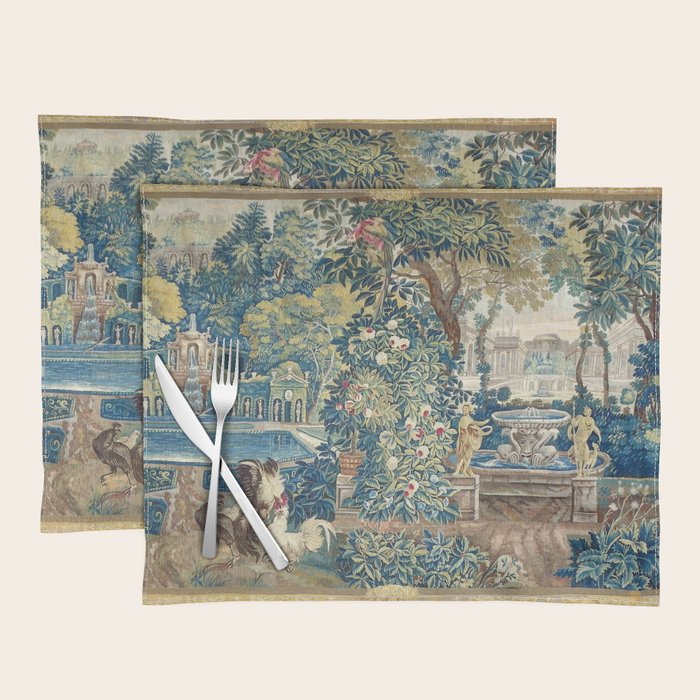 Antique French Verdure Chateau Fountain Tapestry Placemat Gallery Image 1