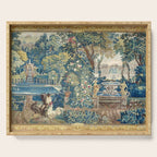 Antique French Verdure Chateau Fountain Tapestry Serving Tray Gallery Image 1