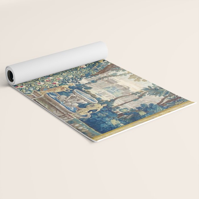 Antique French Verdure Chateau Fountain Tapestry Yoga Mat Gallery Image 2