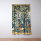 Antique French Verdure Chateau Fountain Tapestry Window Curtain Gallery Image 3