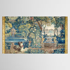 Antique French Verdure Chateau Fountain Tapestry Tablecloth Gallery Image 2