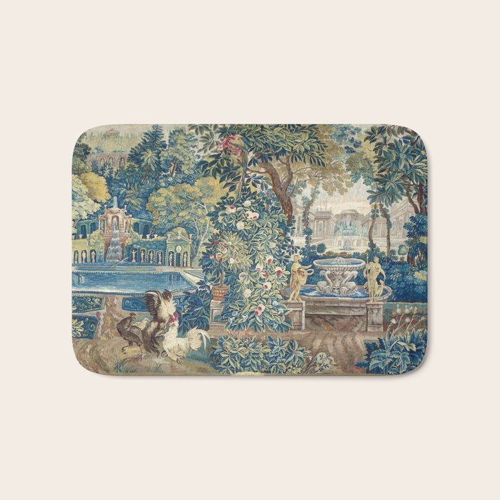 Antique French Verdure Chateau Fountain Tapestry Bath Mat Gallery Image 1