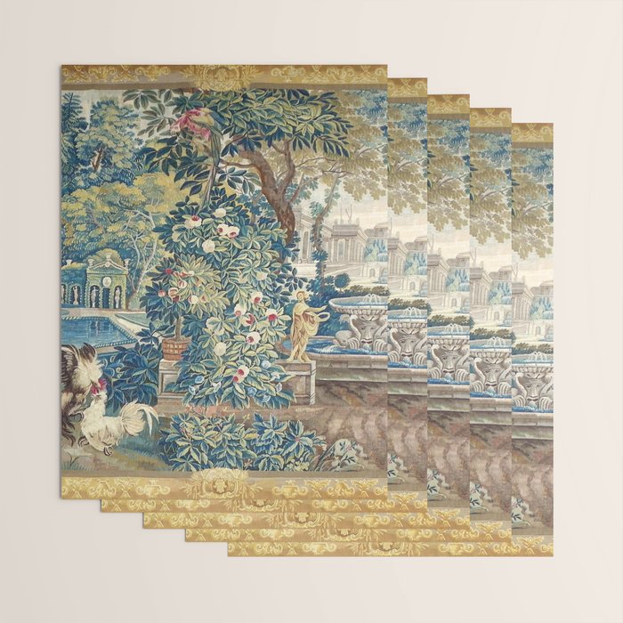 Antique French Verdure Chateau Fountain Tapestry Wrapping Paper Gallery Image 3