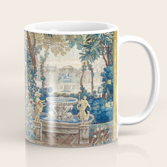 Antique French Verdure Chateau Fountain Tapestry Coffee Mug Gallery Image 1