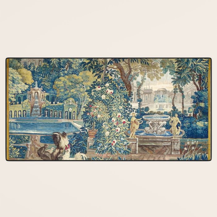 Antique French Verdure Chateau Fountain Tapestry Desk Mat Gallery Image 3