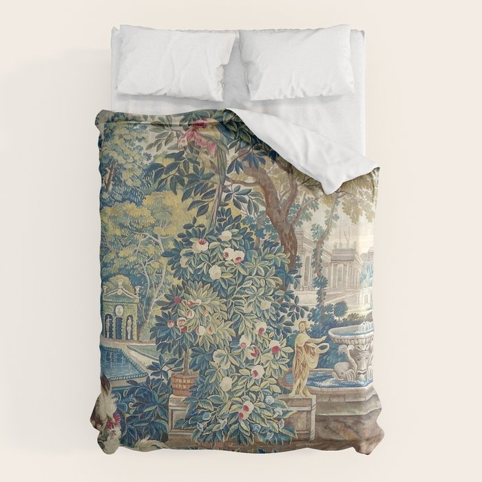Antique French Verdure Chateau Fountain Tapestry Duvet Cover Gallery Image 6