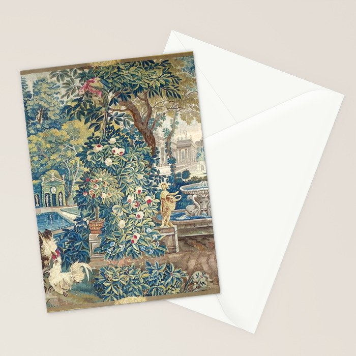 Antique French Verdure Chateau Fountain Tapestry Stationery Card Gallery Image 2