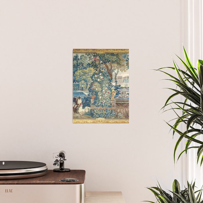 Antique French Verdure Chateau Fountain Tapestry Poster Gallery Image 2