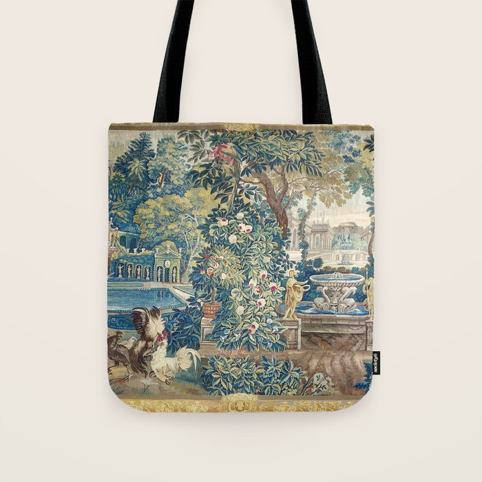 Antique French Verdure Chateau Fountain Tapestry Tote Bag Gallery Image 1