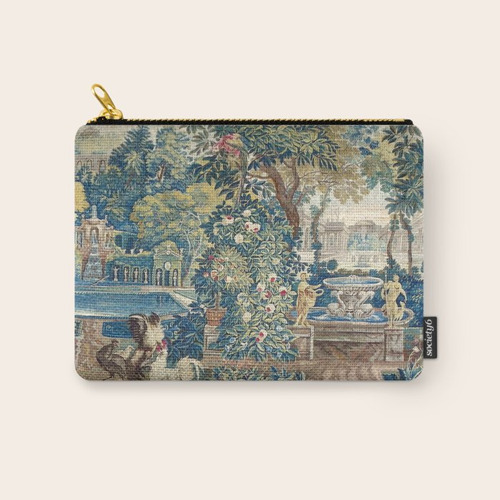 Antique French Verdure Chateau Fountain Tapestry Carry All Pouch Gallery Image 1
