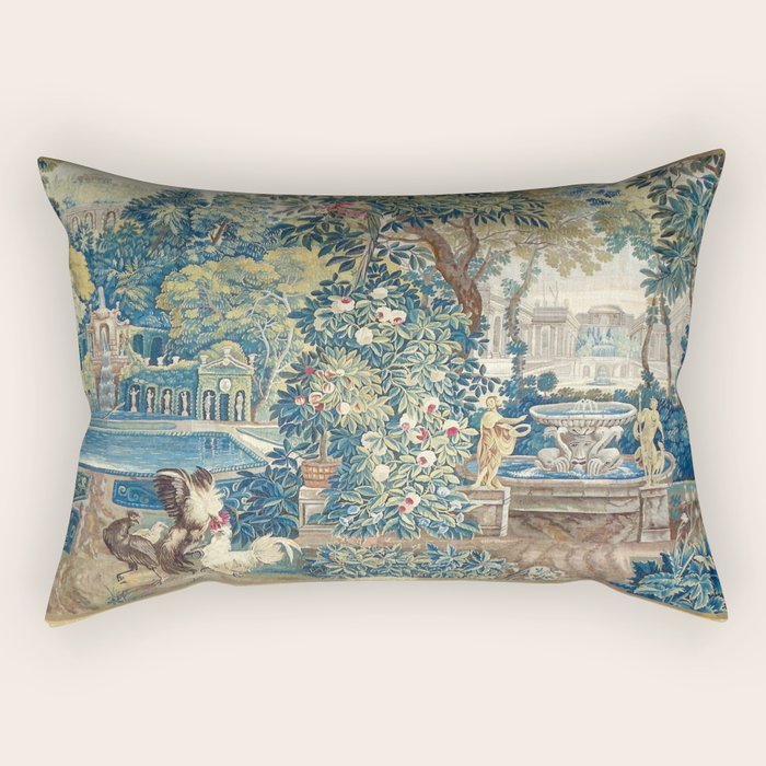 Antique French Verdure Chateau Fountain Tapestry Rectangular Pillow Gallery Image 2