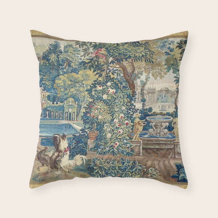 Antique French Verdure Chateau Fountain Tapestry Throw Pillow Gallery Image 6