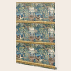 Antique French Verdure Chateau Fountain Tapestry Wallpaper Gallery Image 2