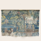 Antique French Verdure Chateau Fountain Tapestry Wall Hanging Gallery Image 1