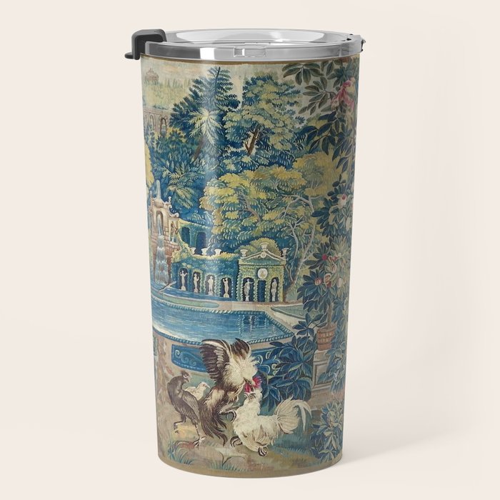 Antique French Verdure Chateau Fountain Tapestry Travel Mug Gallery Image 3
