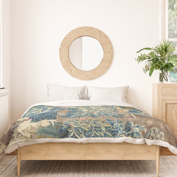 Antique French Verdure Chateau Fountain Tapestry Duvet Cover Gallery Image 3