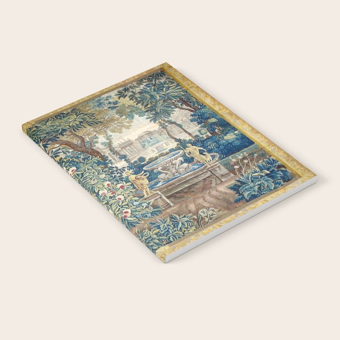 Antique French Verdure Chateau Fountain Tapestry Notebook Gallery Image 1