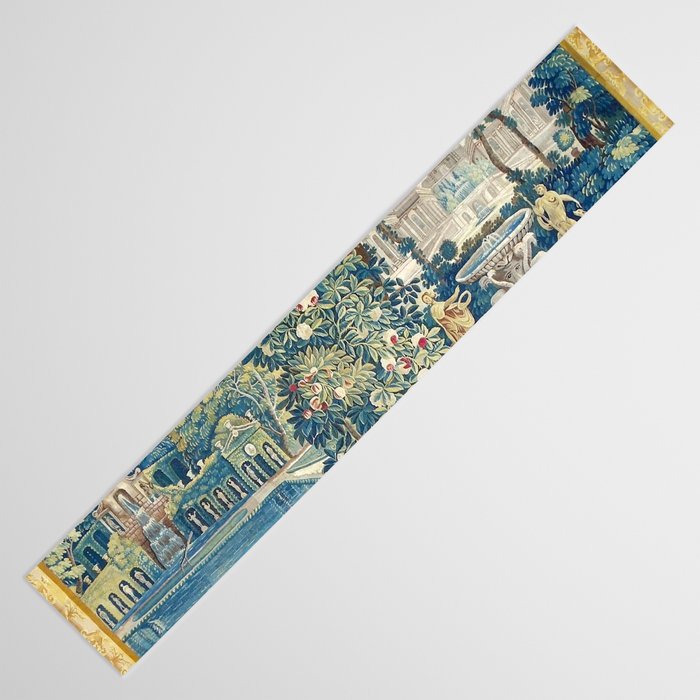 Antique French Verdure Chateau Fountain Tapestry Table Runner Gallery Image 3