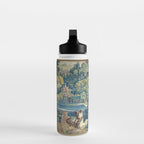 Antique French Verdure Chateau Fountain Tapestry Water Bottle Gallery Image 3