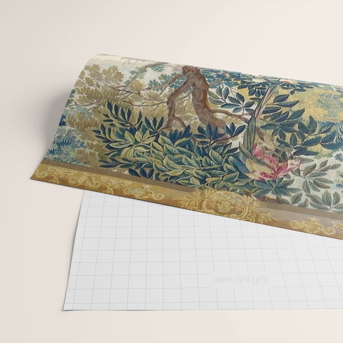 Antique French Verdure Chateau Fountain Tapestry Wrapping Paper Gallery Image 2