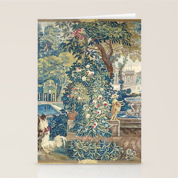 Antique French Verdure Chateau Fountain Tapestry Stationery Card Gallery Image 2
