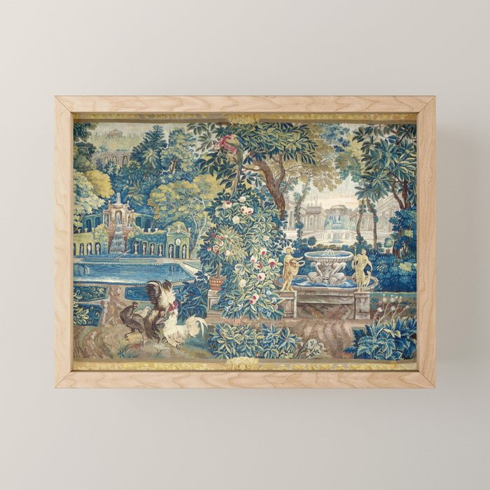 Antique French Verdure Chateau Fountain Tapestry Mini Art Print Gallery Image 1