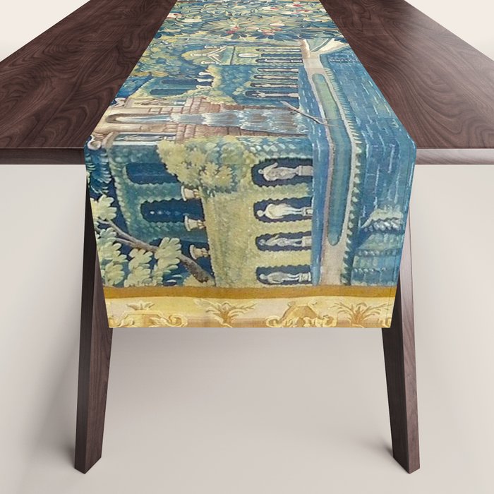 Antique French Verdure Chateau Fountain Tapestry Table Runner Gallery Image 1
