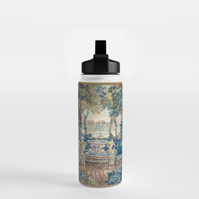Antique French Verdure Chateau Fountain Tapestry Water Bottle Gallery Image 2