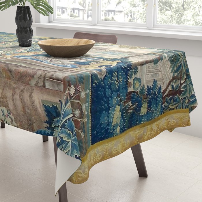 Antique French Verdure Chateau Fountain Tapestry Tablecloth Gallery Image 3