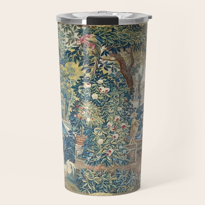 Antique French Verdure Chateau Fountain Tapestry Travel Mug Gallery Image 1