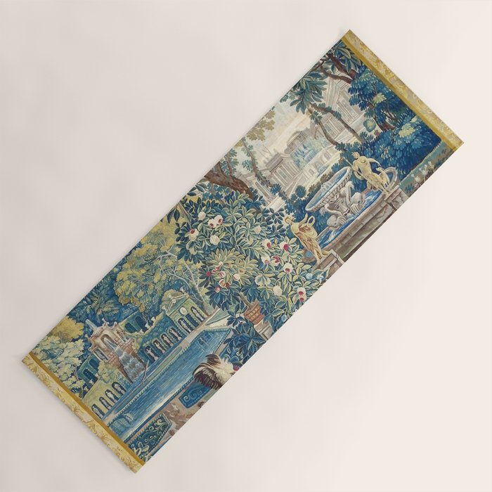Antique French Verdure Chateau Fountain Tapestry Yoga Mat Gallery Image 1