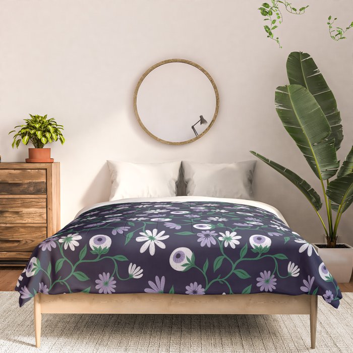 Dark Gothic Floral Garden Flowers and Eyes Creepy Halloween Comforter Gallery Image 3