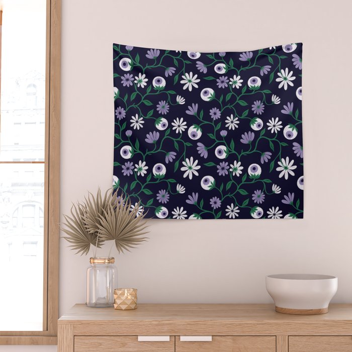 Dark Gothic Floral Garden Flowers and Eyes Creepy Halloween Wall Tapestry Gallery Image 2