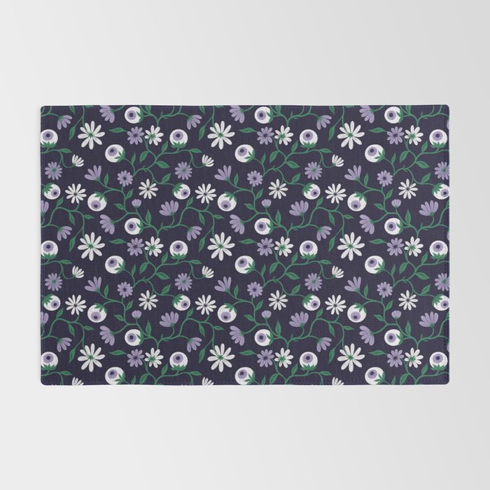 Dark Gothic Floral Garden Flowers and Eyes Creepy Halloween Rug Gallery Image 2