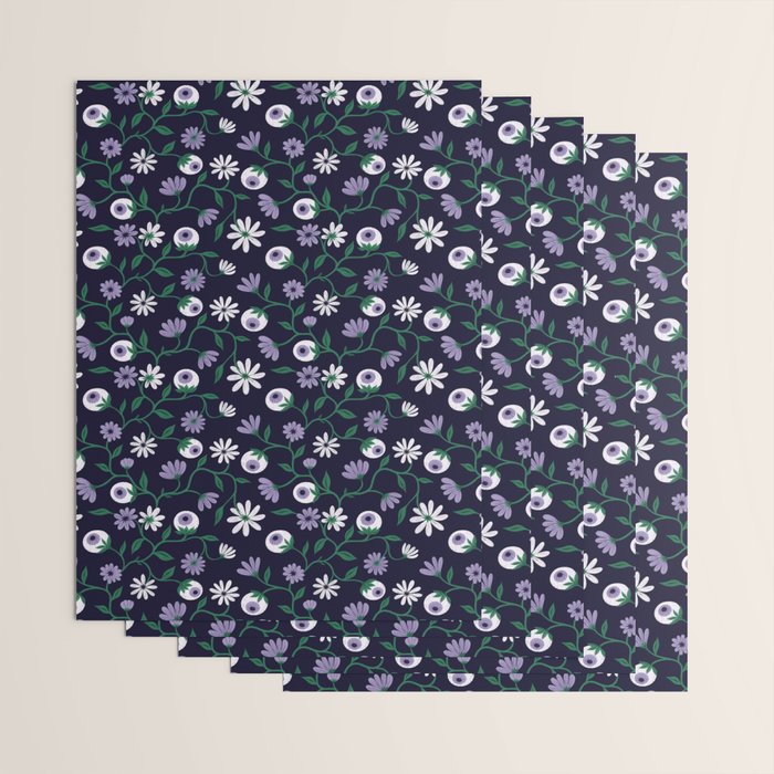 Dark Gothic Floral Garden Flowers and Eyes Creepy Halloween Wrapping Paper Gallery Image 3