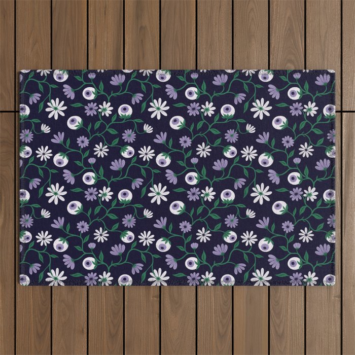 Dark Gothic Floral Garden Flowers and Eyes Creepy Halloween Outdoor Rug Gallery Image 1