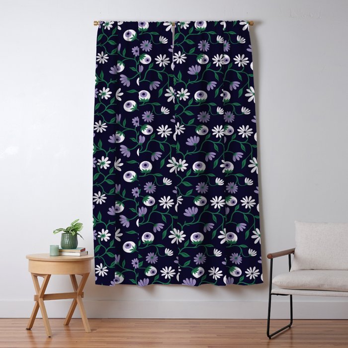 Dark Gothic Floral Garden Flowers and Eyes Creepy Halloween Window Curtain Gallery Image 5