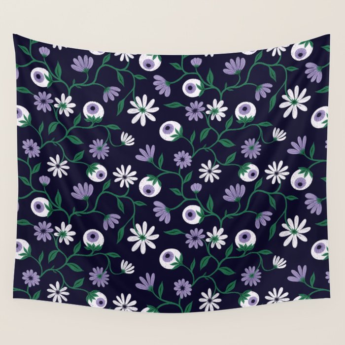 Dark Gothic Floral Garden Flowers and Eyes Creepy Halloween Wall Tapestry Gallery Image 4