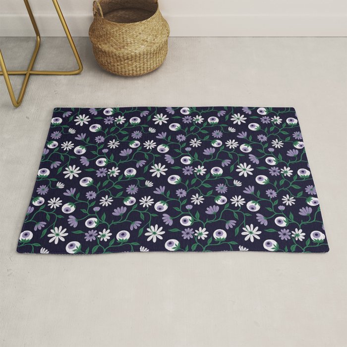 Dark Gothic Floral Garden Flowers and Eyes Creepy Halloween Rug Gallery Image 1