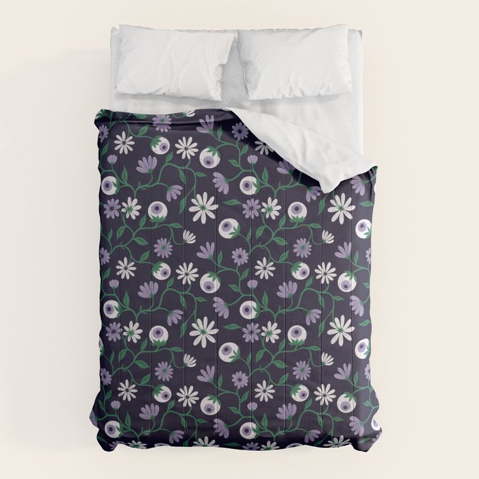Dark Gothic Floral Garden Flowers and Eyes Creepy Halloween Comforter Gallery Image 1