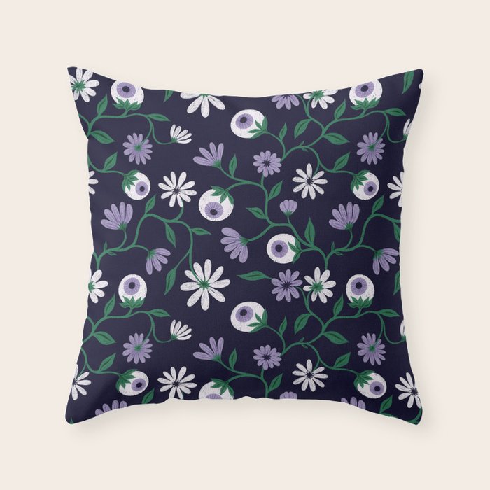 Dark Gothic Floral Garden Flowers and Eyes Creepy Halloween Throw Pillow Gallery Image 1