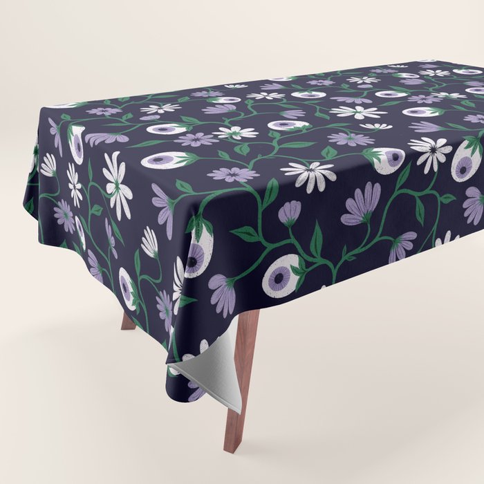 Dark Gothic Floral Garden Flowers and Eyes Creepy Halloween Tablecloth Gallery Image 1