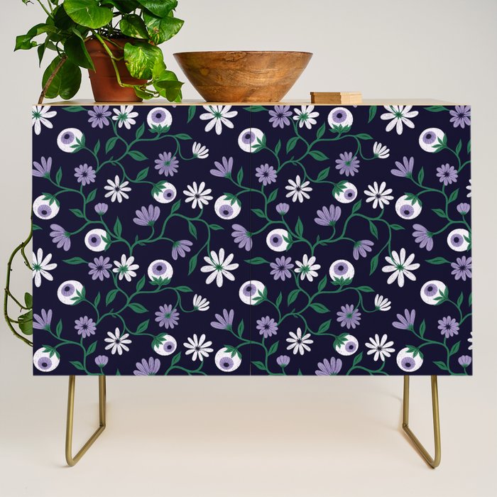 Dark Gothic Floral Garden Flowers and Eyes Creepy Halloween Credenza Gallery Image 1